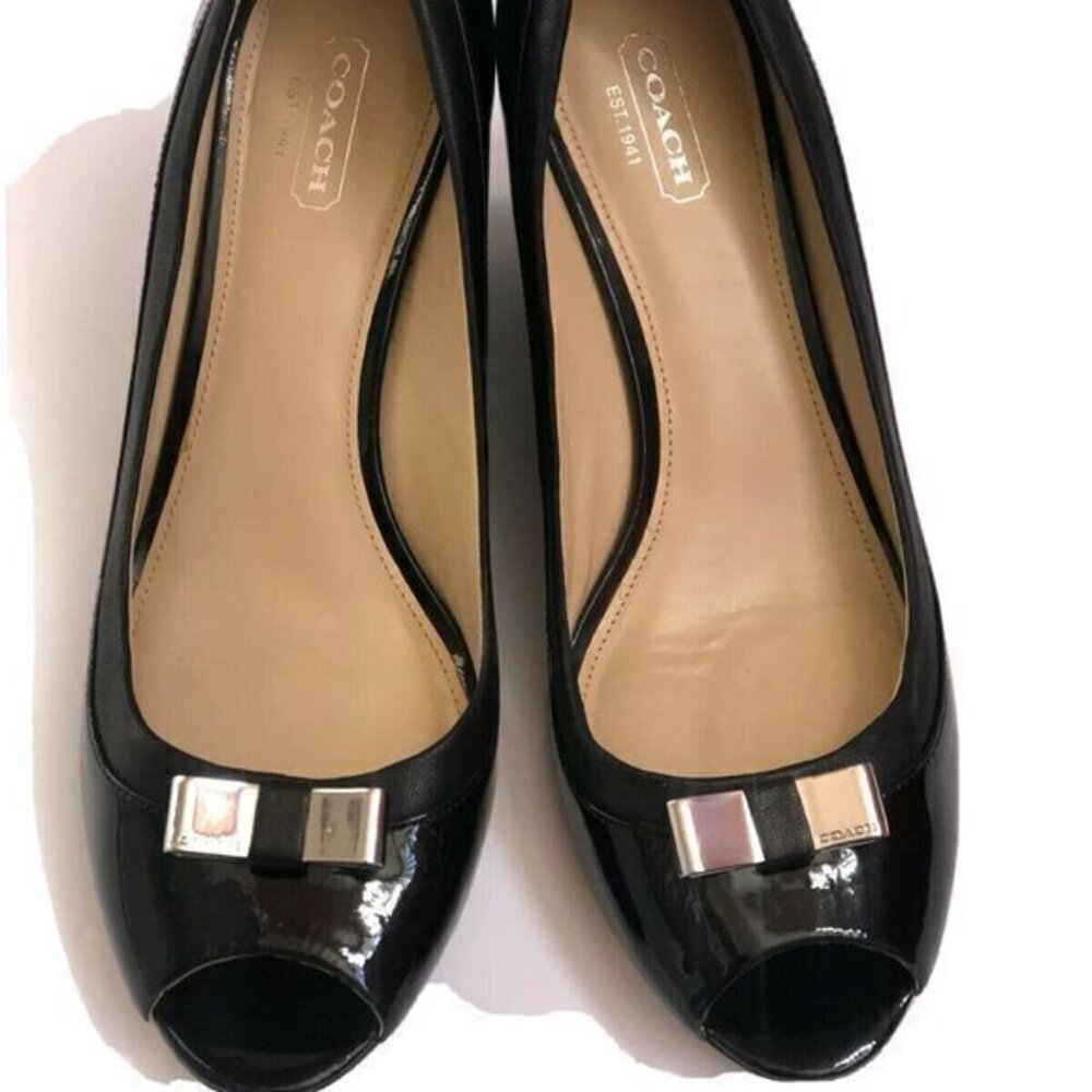Coach Womens Shoes 81/2B Leather Black Wedge Heels